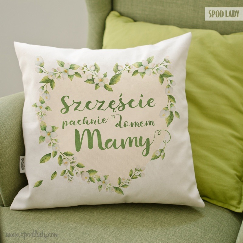Poduszka z sympatycznym i ciepłym nadrukiem jako prezent dla mamy.